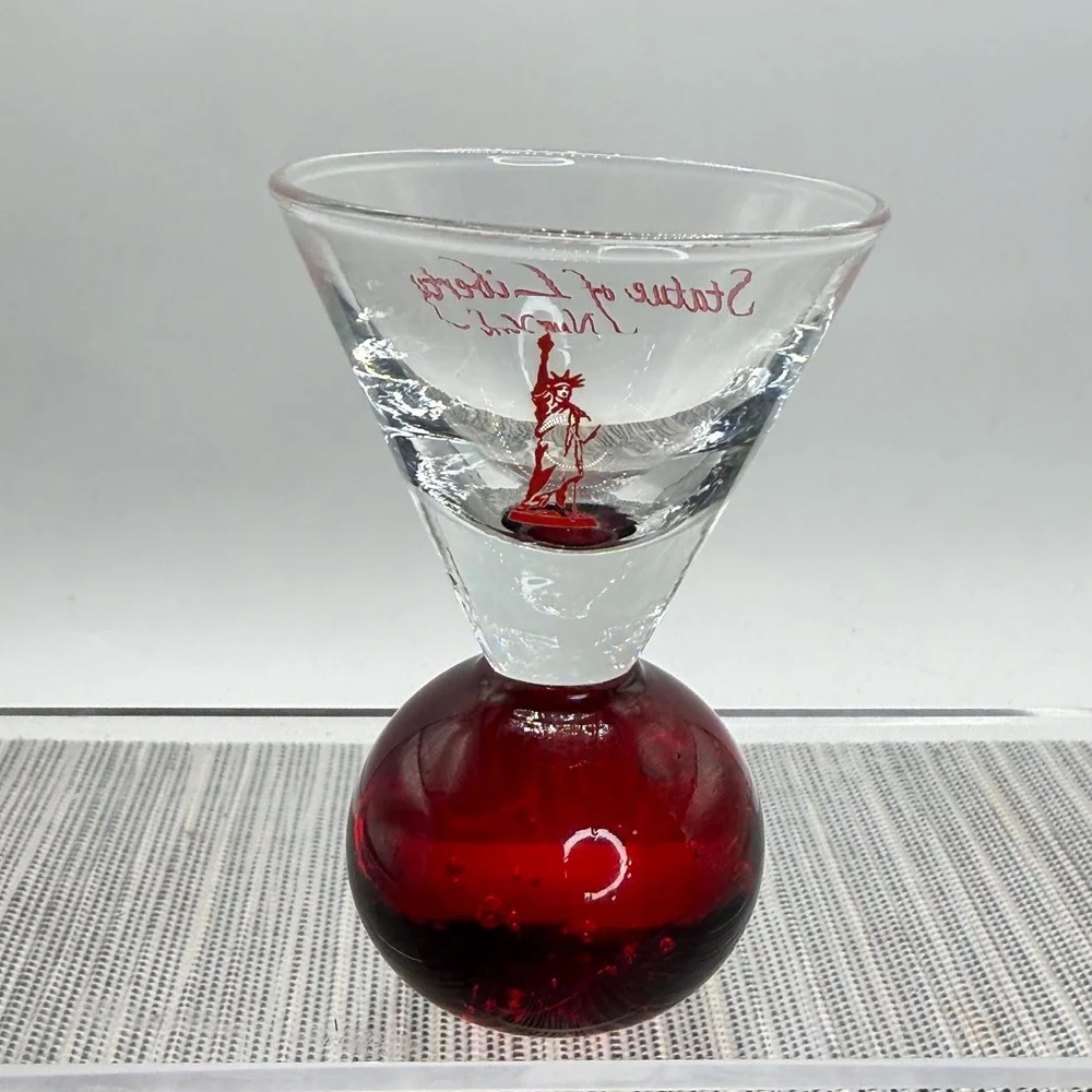 Statue of Liberty New York Shot Glass Red Bubble‎ Base Martini Style Souvenir